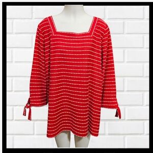 DAVINA Chic Womens Red/White Stripe Top Sz 1x